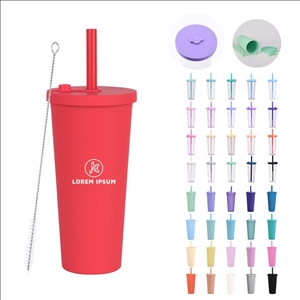24oz Double Wall Plastic Cup With Straw